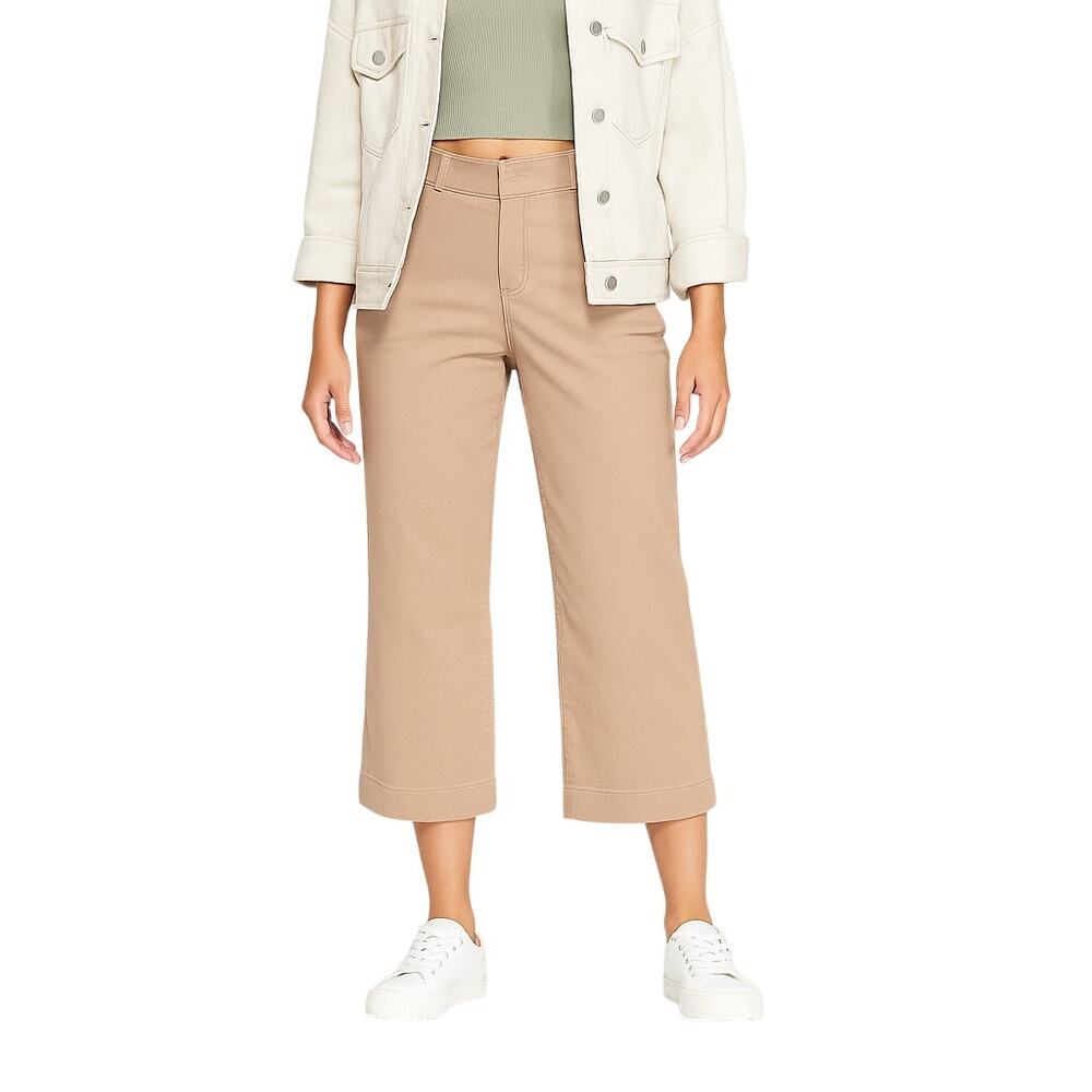 Spanx Women’s Medium Petite Cropped Capri Wide Leg Pants Stretch Peach Beige